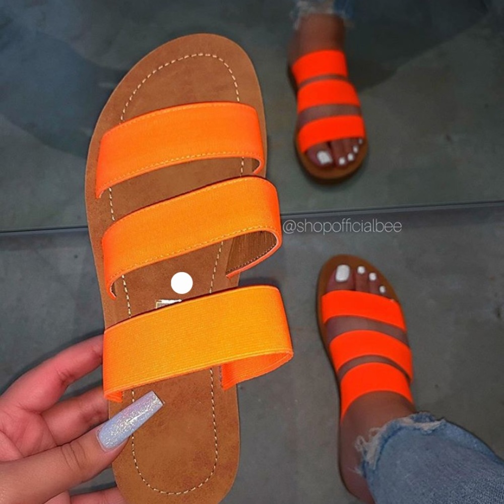 ShopOfficialBee 3 Strap Neon Orange Sandals